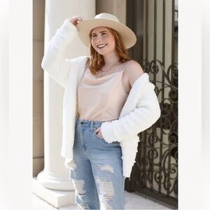 Barefoot Dreams Boardwalk Fringed Cardigan - White - Size Extra Small XS